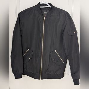 Zara Women's Black Bomber Jacket with Gold Zipper